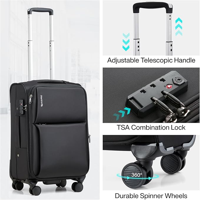 Hanke 24 Inch Luggage Expandable Softside Checked Suitcases with Spinner Wheels, Upright Rolling Luggage Suitcases Travel TSA Luggage Bag for Women Men(Black)