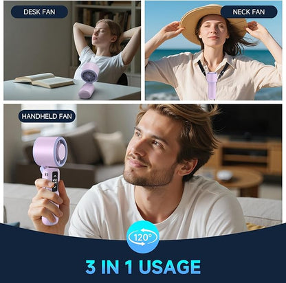 Portable Handheld Turbo Fan, 1-100 Gear Wind, Battery Operated, Up to 23 Working Hours, 3 IN 1 Personal Fan with Air Turbo Tech, Cooling Essentials for Indoor/Outdoor(Purple)