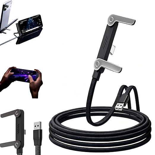 Basemo Invisible Stand Charging Cable, 2 in 1 Charging Cable with Built-in Foldable Stand, 240W Braided Fast Charge Cable, for Smartphones, Tablets, Laptops, Gaming Devices, 4.9FT (A to C)
