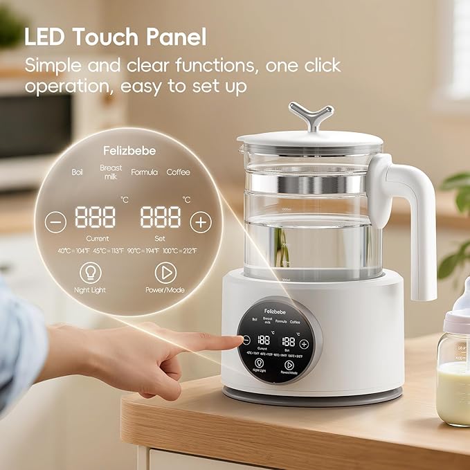 Baby Bottle Warmer, Baby Milk Warmer Glass Electric Kettle Boil, Formula Maker with Night Light, Accurate Temperature Control for Formula, Water Warmer instantly Low Noise Breastmilk,Boil Coffee,Tea