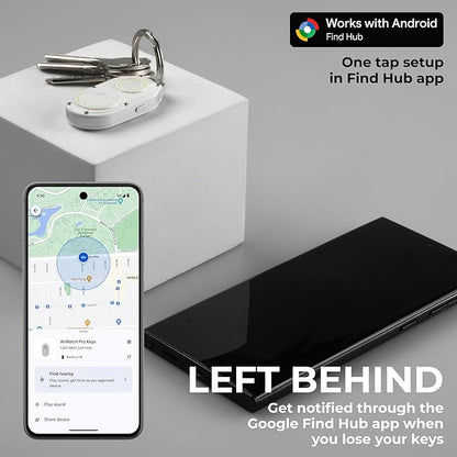 Rolling Square AirNotch Pro – Android Find Hub Only - Bluetooth Tracker Keychain, Replaceable Batteries, Loud 360° Sound, Anti-Loss Locator, Glow-in-The-Dark, Waterproof, White