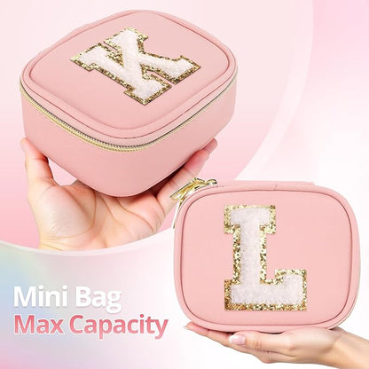 Mini Initial Makeup Bag With Led Mirror With Lights Gifts For Women Girls, Small Makeup Box For Travel Gift, Cosmetic Bag Make Up Organizer Personalized Bags Birthday Christmas Gifts For Womens (U)