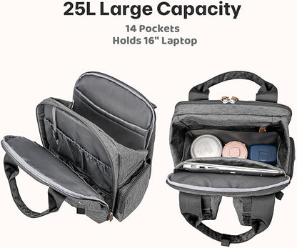 Diaper Bag Backpack - Large Diaper Bag with Portable Changing Pad as Baby Shower Gifts, Lightweight Waterproof Unisex Travel Baby Bag with 4 Insulated Pockets and Stroller Buckles, Dark Grey