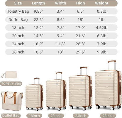 Merax 6 Piece Luggage Set, ABS Hardside Expandable Suitcases with Spinner Wheels TSA Lock, Travel Carry On Suitcase Set, Cream
