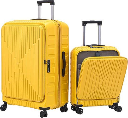 2 Pieces 20/29 Luggage Sets, 20 Inch Cabin Luggage with Front Pocket & 29 Inch Side Opening Suitcase, Ligthweight ABS+PC Hardshell, TSA Lock with HINOMOTO 360° Wheels, Yellow