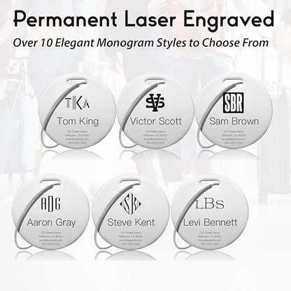 Personalized Luggage Tags for Suitcases - Stainless Steel Custom Luggage Tags for Backpacks & Bags, Sturdy, Waterproof & Heavy Duty (Silver/Round)