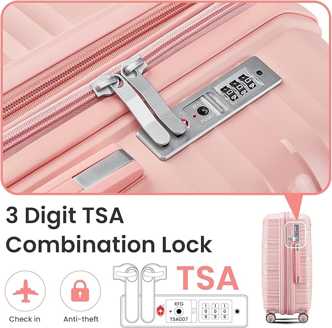 Merax Hardside Luggage Sets 4 Piece with Spinner Wheels,Lightweight Suitcase Set with TSA Lock,Travel Luggage Set with Telescoping HandlePink2,14/20/24/28