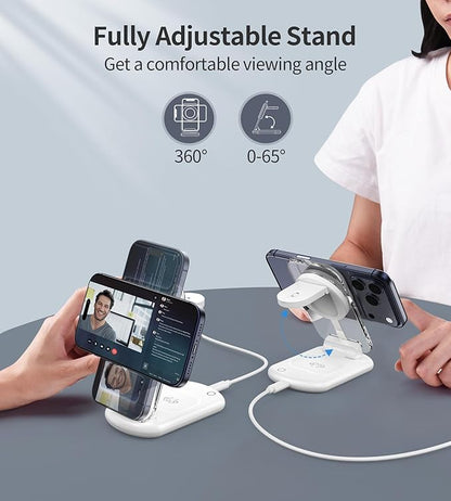 3 in 1 Magnetic Wireless Charging Station for Apple Devices, Fast Foldable Travel Mag-Safe Charger Stand with Night Light for iPhone 17 16 15 14 13 12 Series, Apple Watch/AirPods Pro, White