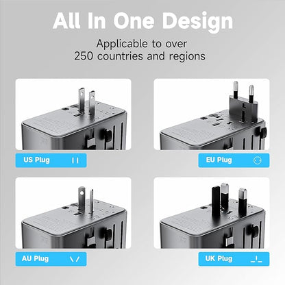 Minthouz Universal Travel Adapter, International 35W Power Adapter GaN Fast Charger with 3 USB-C PD & Cable & 1 USB-A Ports, All-in-One Portable AC Power Plug Adapter for USA EU UK AUS and More