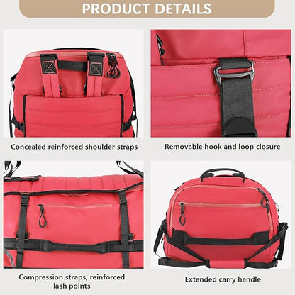 CONTAIL 86L Wheeled Duffel Bag, Soft Shell with Adjustable Web Handles, Carry On Size 29.5x14.2x12.6in, Foldable with Dual Wheels & Shoe Compartment,Red