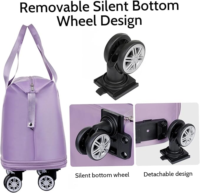 Rolling Duffle Bag with Wheels and Handle, Expandable Foldable Luggage Bag Purple