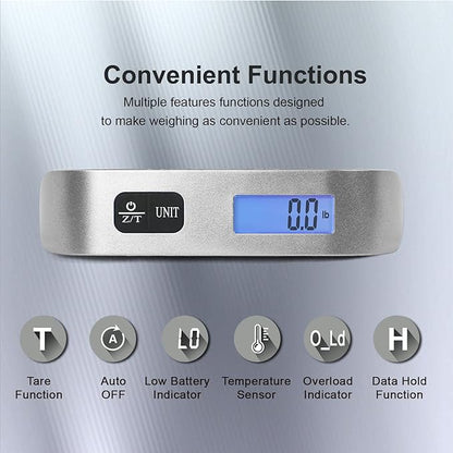 travel inspira Luggage Scale, Portable Digital Hanging Baggage Scale for Travel, Suitcase Weight Scale with Rubber Paint, 110 Pounds, Battery Included