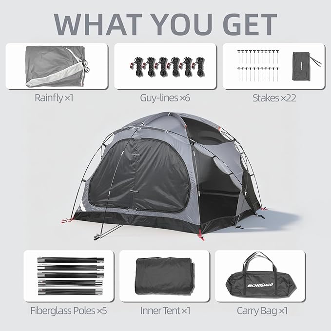 EchoSmile Tents for Camping, Waterproof Windproof Tent with Multi-Pole, 3-5 Person Spacious Dome Tent with Expandable Space for Shoes, Packs & Wet Items, Easy Setup Tent for Camping & Hiking