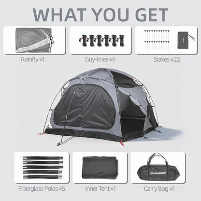 EchoSmile Tents for Camping, Waterproof Windproof Tent with Multi-Pole, 3-5 Person Spacious Dome Tent with Expandable Space for Shoes, Packs & Wet Items, Easy Setup Tent for Camping & Hiking