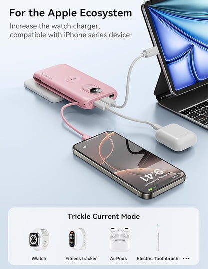 Portable Charger, 10000mAh 22.5W Fast Charging Power Bank with Built in Cable & Wall Plug, Travel Essential Battery Pack with LED Display, External Charger for iPhone 17/16, iWatch 11/10/9/8/Ultra/SE