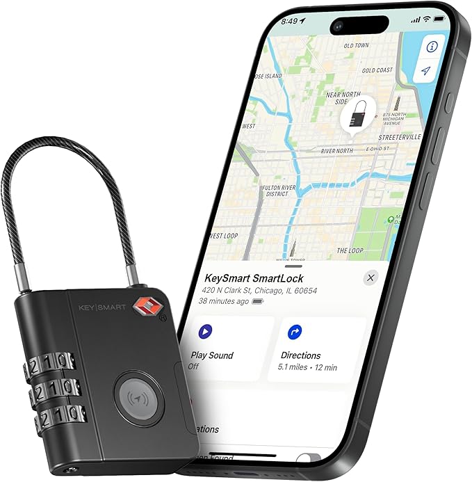 KeySmart SmartLock Tracking Luggage Locks, TSA Locks for Luggage, GPS Tracker, Combination Lock Compatible with Apple Find My App, Best Travel Essentials, Replaceable Non-Rechargeable Battery (1 Pack)