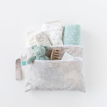 Bumkins - Waterproof Wet Bag & Wet/Dry Clutch Bags - For Beach, Baby, Travel, Swim Suit, Cloth Diapers, Pump Parts, Pool, Gym, Toiletries - Reusable & Easy to Clean - Boho Beige - 2 Pack