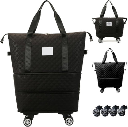 Rolling Duffle Bag with Wheels and Handle, Expandable Foldable Luggage Bag Black