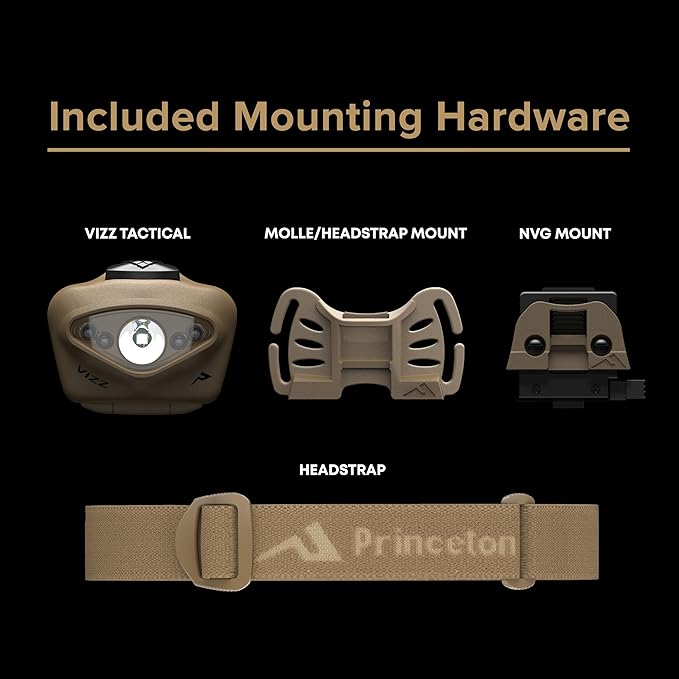 Princeton Tec Vizz Tactical MPLS LED Headlamp, Red/Green/Blue/Ir/White Bulb, 550 VIZZ-MPLS-TN
