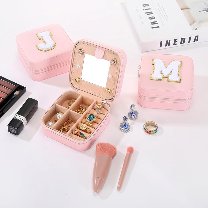 Small Jewelry Box Travel Jewelry Case Jewelry Holder Organizer,Travel Essentials Box Jewelry Organizer,Personalized Birthday Gifts for Teen Girls Women Initial F