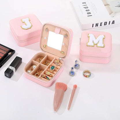 Small Jewelry Box Travel Jewelry Case Jewelry Holder Organizer,Travel Essentials Box Jewelry Organizer,Personalized Birthday Gifts for Teen Girls Women Initial T, pink