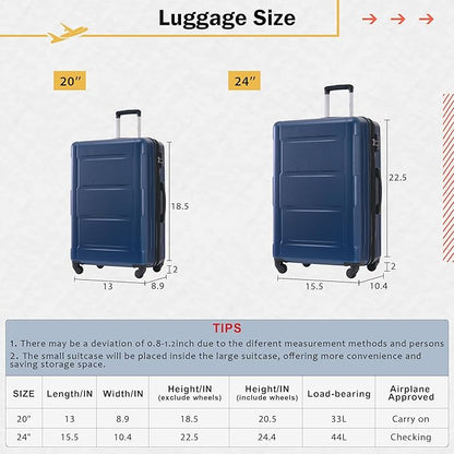 Merax Luggage Sets 2 Piece Suitcase Set, Hardshell 20 IN & 24 IN Suitcase Set with Duffel Bag, Travel Suitcases with Spinner Wheels and TSA Lock(Blue)