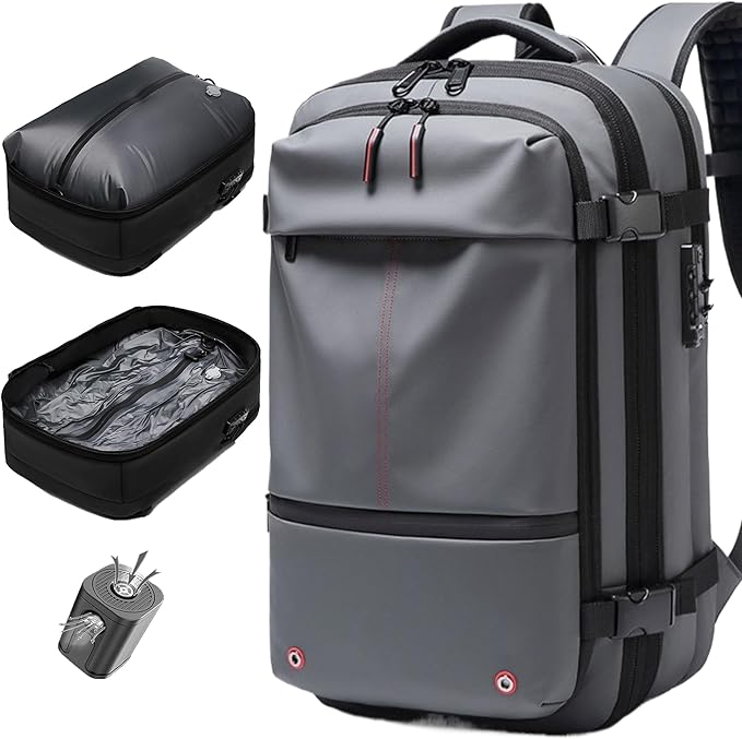 Vacuum Seal Backpack Travel 60L Expandable Backpack with Compression System, TSA Lock Water Resistant Carry-On Backpack (with Pump)
