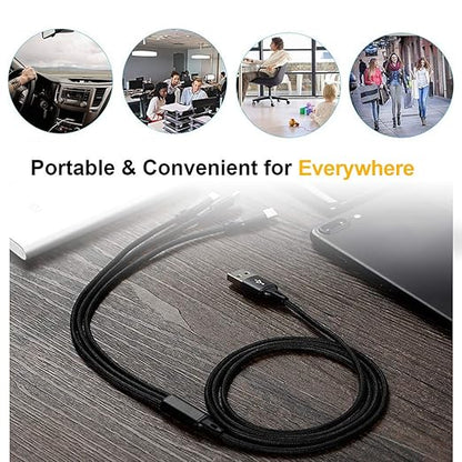 Puxnoin Multi Charging Cable, 2Pack 4FT 4 in 1 Charging Cable for Multiple Devices, Braided Universal Phone Charger Cord with Type-C, Micro USB, IP Port for iPhone16/15/14/Android Phones and More