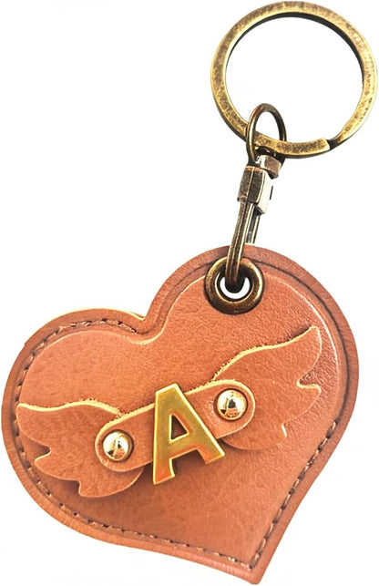 Initial Letter Leather Alphabet Keychain Holder Case Compatible with AirTag,Cute Protective Air Tag Cover with Bronze Keyring,Anti-Scratch Finder GPS Tracker Case for Pets Keys Wallet Luggage(A)