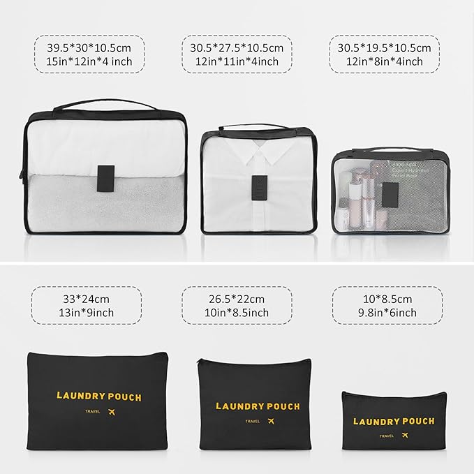Luggage Sets 2 Piece, 20 Inch 28 Inch ABS Hardshell Suitcase Set with Spinner Wheels, Carry On and Checked Luggage for Women and 6 Piece Travel Organize Bags