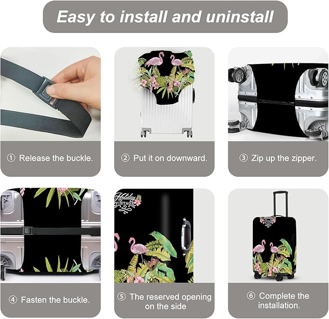 Tropical Flamingo Luggage Cover, Washable Suitcase Protector with Palm Leaves Print Anti-scratch Durable for 32",34"Bag