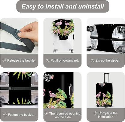Tropical Flamingo Luggage Cover, Washable Suitcase Protector with Palm Leaves Print Anti-scratch Durable for 32",34"Bag