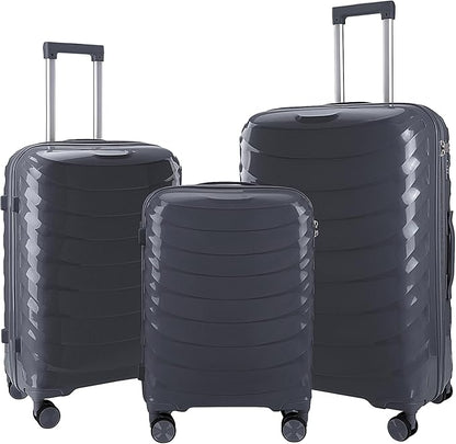 LARVENDER Luggage Sets 3 Piece, Hardside PP Carry On Luggage Suitcase with 360° Spinner Wheels Suitcase Sets for Women Men, Dark Grey