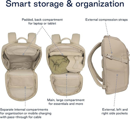 Beckmann STREET GO – Bold & Stylish Ergonomic backpack for Teens & Adults, Versatile & Functional, 26L Capacity expands to 31L - Sustainable & Durable - Water-Resistant, Lightweight. BEIGE