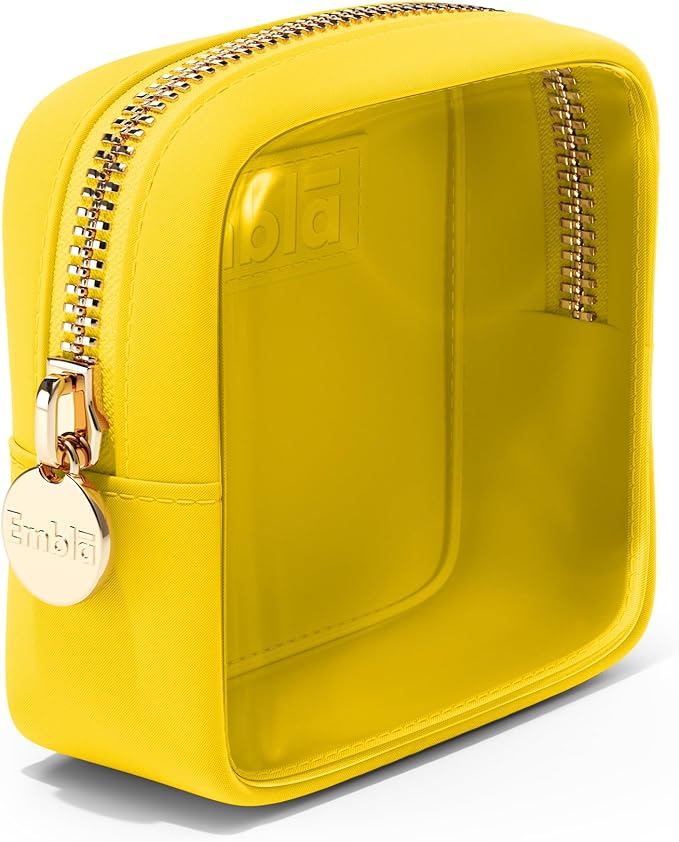 Embla London Makeup Bag Cosmetic Case, Clear Zipper Make Up Pouch and Toiletry Travel Tote, Cute Skincare Pouches for Women Girls, Preppy Purse Cosmetic Organizer, Mini Makeup Bags, Lemon