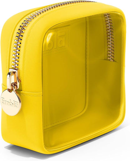 Embla London Makeup Bag Cosmetic Case, Clear Zipper Make Up Pouch and Toiletry Travel Tote, Cute Skincare Pouches for Women Girls, Preppy Purse Cosmetic Organizer, Mini Makeup Bags, Lemon