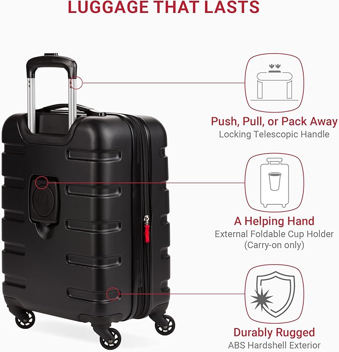 SwissGear 7366 Hardside Expandable Luggage with Spinner Wheels, Black, Carry-On 19-Inch