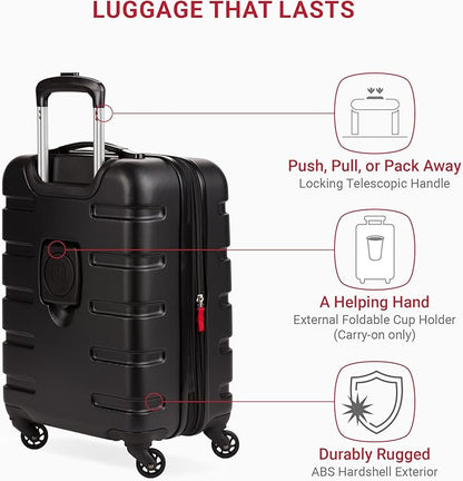 SwissGear 7366 Hardside Expandable Luggage with Spinner Wheels, Black, Carry-On 19-Inch