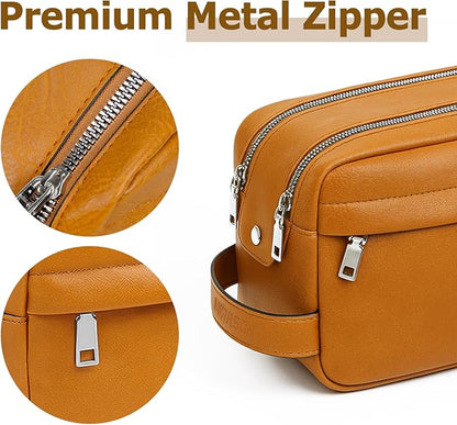 MIRASON Travel Toiletry Bag for Men Leather Travel Bag for Toiletries, Dopp Kit Water-resistant Shower Bag for Shaving Bathroom Organizer Gifts for Men, Brown