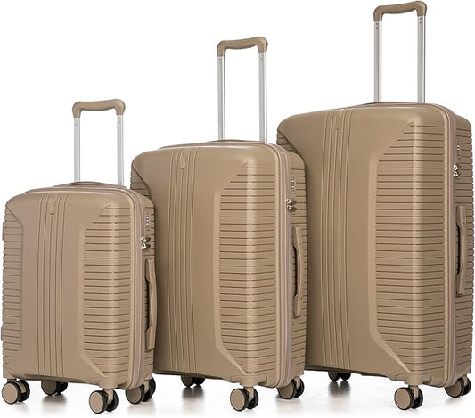 3-Piece Hardside Luggage Set, 20"/24"/28" Spinner Suitcases with Wheels, Lightweight Travel Luggage with Combination Lock, Durable Hardshell Suitcases, Champagne
