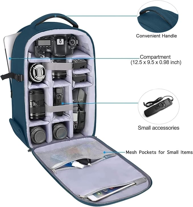 MOSISO Camera Backpack,DSLR/SLR/Mirrorless Photography Camera Bag Full Open Waterproof Hardshell Bag with Insert&Tripod Holder&Laptop Compartment Compatible with Canon/Nikon/Sony, Teal Blue