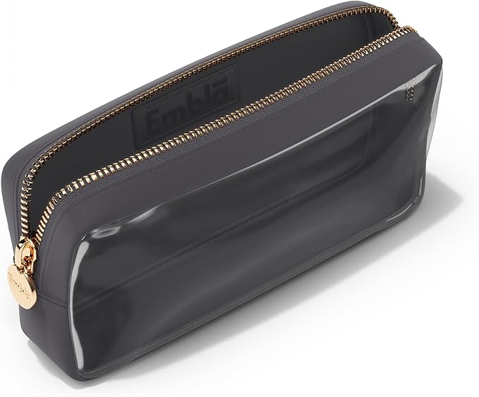 Embla London Makeup Bag Cosmetic Case, Clear Zipper Make Up Pouch and Toiletry Travel Tote, Cute Skincare Pouches for Women Girls, Preppy Purse Cosmetic Organizer, Small Makeup Bags, Grey