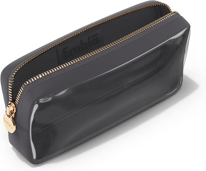 Embla London Makeup Bag Cosmetic Case, Clear Zipper Make Up Pouch and Toiletry Travel Tote, Cute Skincare Pouches for Women Girls, Preppy Purse Cosmetic Organizer, Small Makeup Bags, Grey