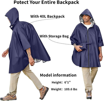 COOFANDY Rain Ponchos for Adults Full Zip Lightweight Rain Jackets Waterproof Packable Raincoats with Hood Hiking Camping