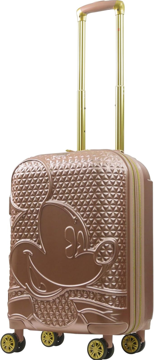 FUL Disney Mickey Mouse 22 Inch Carry On Luggage, Hardshell Rolling Suitcase with Spinner Wheels, Rose Gold