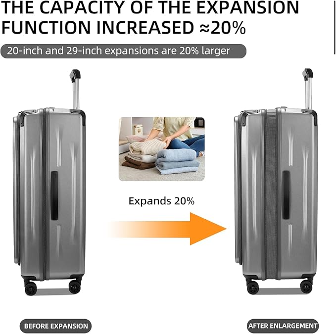 Premium Carry On Luggage, 20Inch+29 Inch Top Opening Airline Approved ABS+PC Hard Shell Suitcases with Silent Wheels, TSA Lock,Front Pocket and Wet-dry Separated Six-piece Set