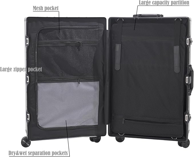 28-inch Aluminum Checked Suitcase: Gunmetal Gray - Full Metal Shell - Crush-Resistant & Burst-Proof, TSA Lock & Spinner Wheels for Business Travel - Men Women