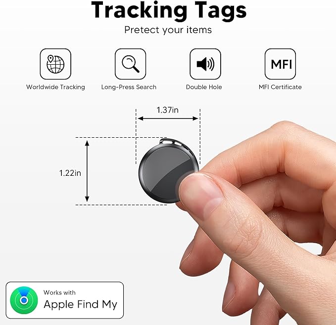 2025 Air Tracker Tags-4 Pack 5.3 Smart Bluetooth Tracker Tag Work with Apple Find My (iOS Only) Key Finder Item Locator for Keys, Luggage,Wallet, Backpack, Pets,etc. (Black, 4 Pack)