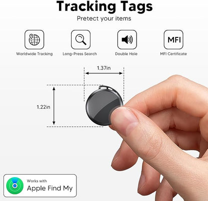 2025 Air Tracker Tags-4 Pack 5.3 Smart Bluetooth Tracker Tag Work with Apple Find My (iOS Only) Key Finder Item Locator for Keys, Luggage,Wallet, Backpack, Pets,etc. (Black, 4 Pack)