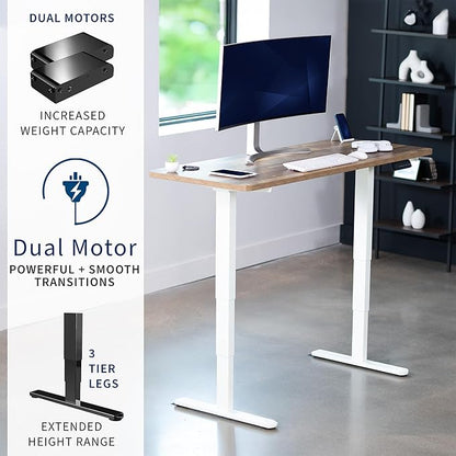 VIVO Electric 60 x 24 in Dual Motor Sit Stand Desk, Memory Height Adjustment, 2B Series, Reclaimed Wood Top White Frame, DESK-KIT-2W6P